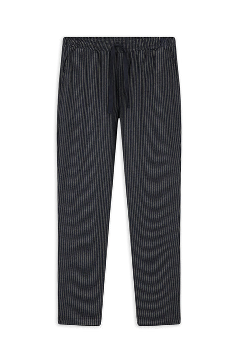 Orta Antrasit Slim Fit Dar Kesim Pamuklu Çizgili Örme Çantalı Flanel Pijama - Eşofman Altı