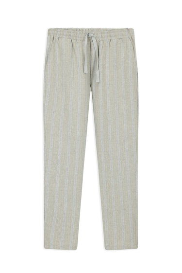  Açık Gri Melanj Slim Fit Dar Kesim Pamuklu Çizgili Örme Çantalı Pijama - Eşofman Altı