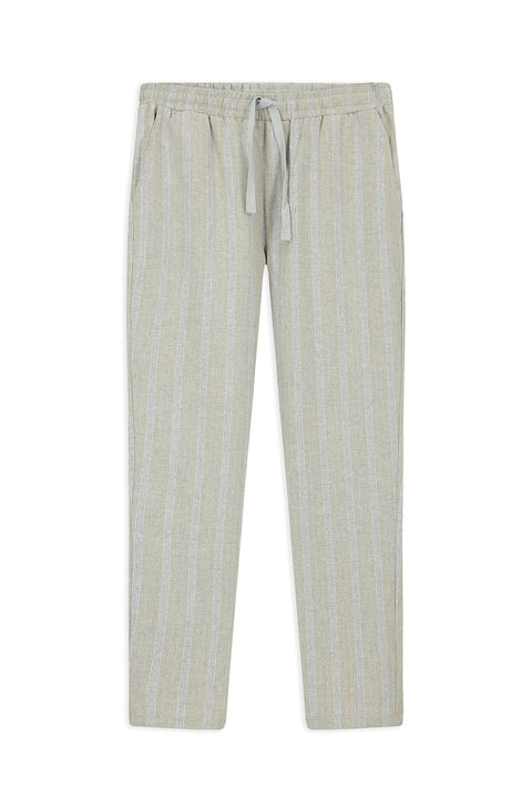 Açık Gri Melanj Slim Fit Dar Kesim Pamuklu Çizgili Örme Çantalı Pijama - Eşofman Altı