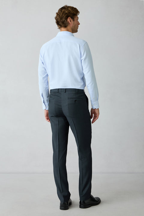 Koyu Lacivert 8 Drop Long Slim Fit Uzun Dar Kesim Yünlü Çizgili Sivri Yaka Kruvaze Takım Elbise