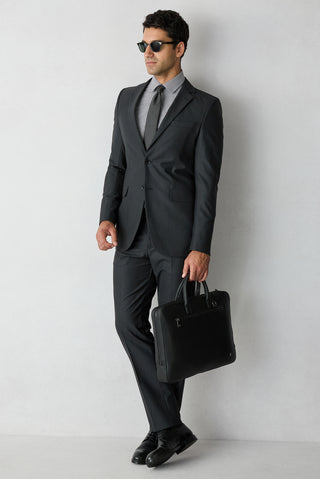  Siyah 8 Drop Long Slim Fit Balıksırtı Yün & Keten Karışımlı Mono Yaka Takım Elbise
