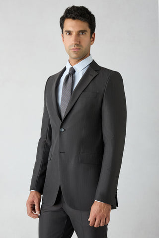  Acı Kahve 8 Drop Long Slim Fit Balıksırtı Yün & Keten Karışımlı Mono Yaka Takım Elbise