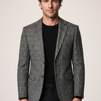Siyah 4 Drop Relaxed Fit Rahat Kesim Yünlü Ekose Desenli Mono Yaka Klasik Ceket