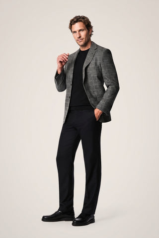  Siyah 4 Drop Relaxed Fit Rahat Kesim Yünlü Ekose Desenli Mono Yaka Klasik Ceket