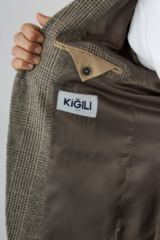  Orta Kahve 4 Drop Relaxed Fit Rahat Kesim Yünlü Ekose Desenli Mono Yaka Klasik Ceket