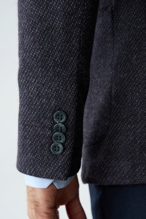 Purple 7 Drop Slim Fit Notch Lapel Textured Wool Knit Classic Jacket