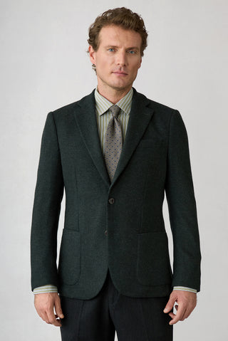  Koyu Yeşil 7 Drop Slim Fit Mono Yaka Armürlü Yünlü Örme Klasik Ceket