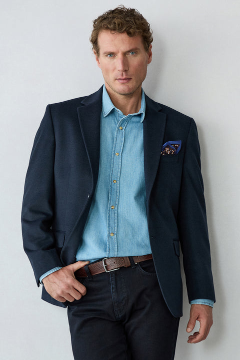 Dark Navy 4 Drop Relaxed Fit Peak Lapel Plain Classic Jacket