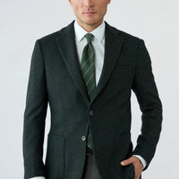 Dark Green 6-Drop Regular Fit Notch Lapel Textured Wool Knit Classic Jacket