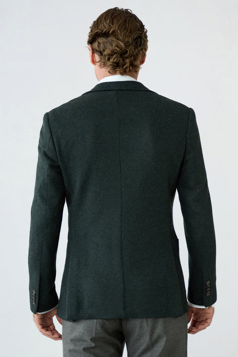 Dark Green 6-Drop Regular Fit Notch Lapel Textured Wool Knit Classic Jacket