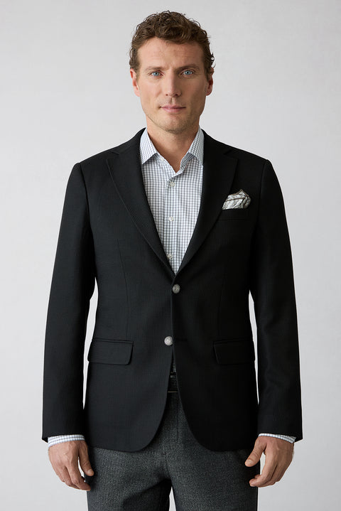 Siyah 7 Drop Slim Fit Dar Kesim Desenli Mono Yaka Blazer Ceket