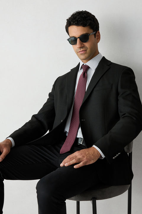 Siyah 4 Drop Relaxed Fit Mono Yaka Armürlü Blazer Ceket