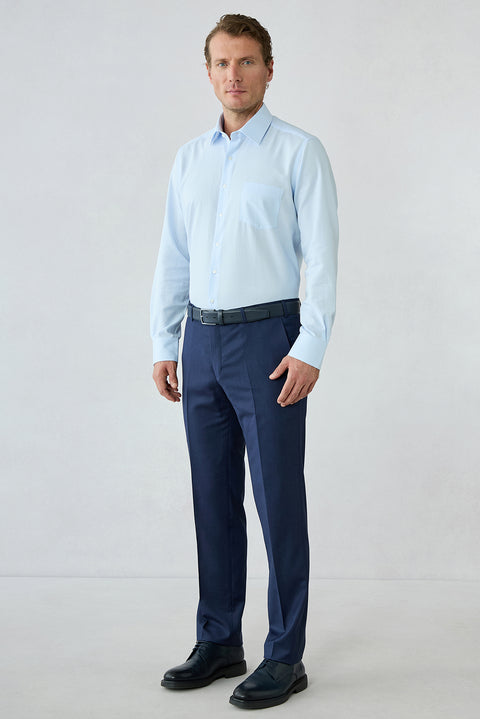 Koyu Lacivert 7 Drop Slim Fit Dar Kesim Desenli Klasik Kumaş Pantolon