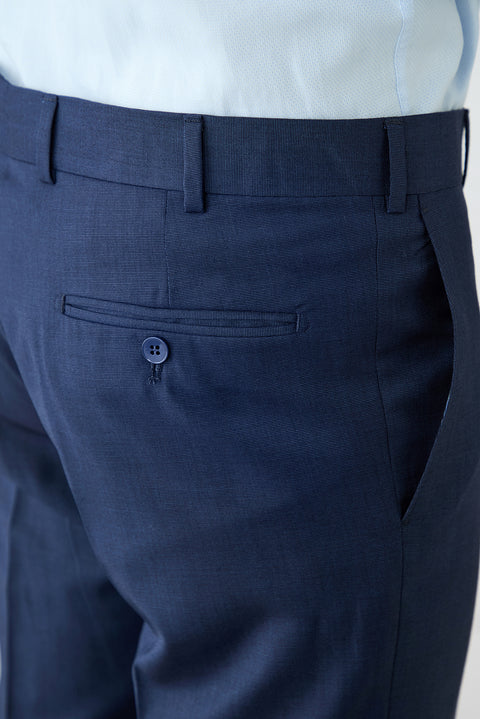 Koyu Lacivert 7 Drop Slim Fit Dar Kesim Desenli Klasik Kumaş Pantolon