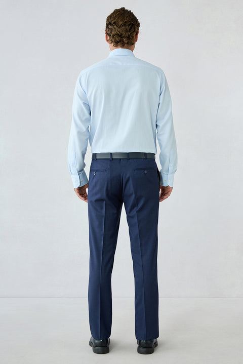 Koyu Lacivert 7 Drop Slim Fit Dar Kesim Desenli Klasik Kumaş Pantolon