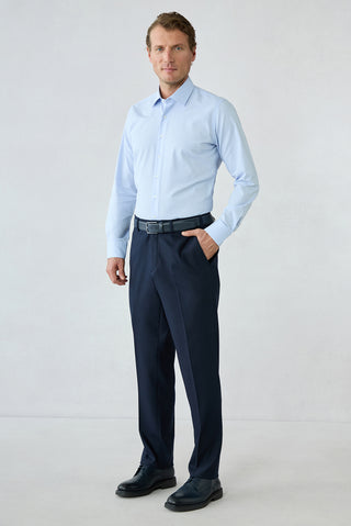  Koyu Lacivert 4 Drop Relaxed Fit Armürlü Yünlü Klasik Pantolon