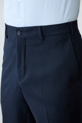  Koyu Lacivert 4 Drop Relaxed Fit Armürlü Yünlü Klasik Pantolon
