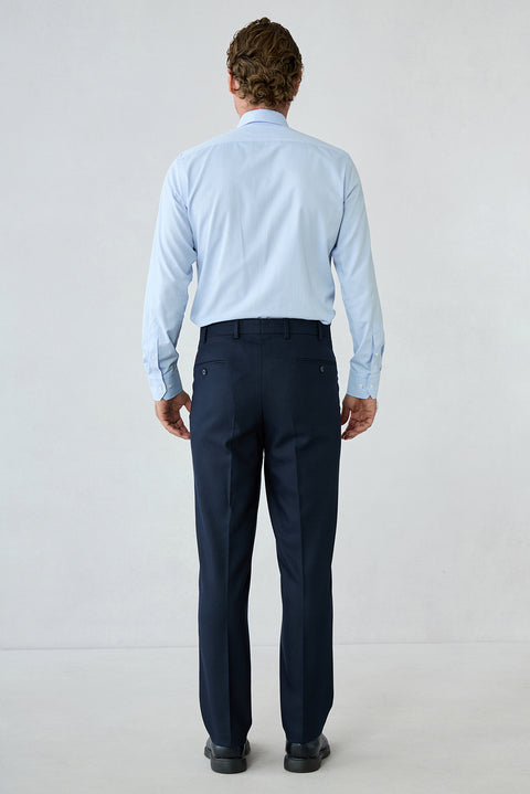 Dark Navy 4 Drop Relaxed Fit Textured Wool Classic Trousers