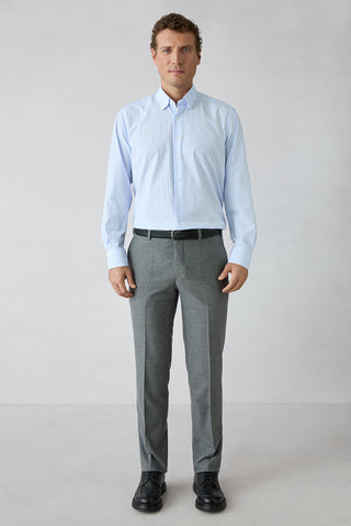  Orta Gri 7 Drop Slim Fit Dar Kesim Desenli Klasik Kumaş Pantolon