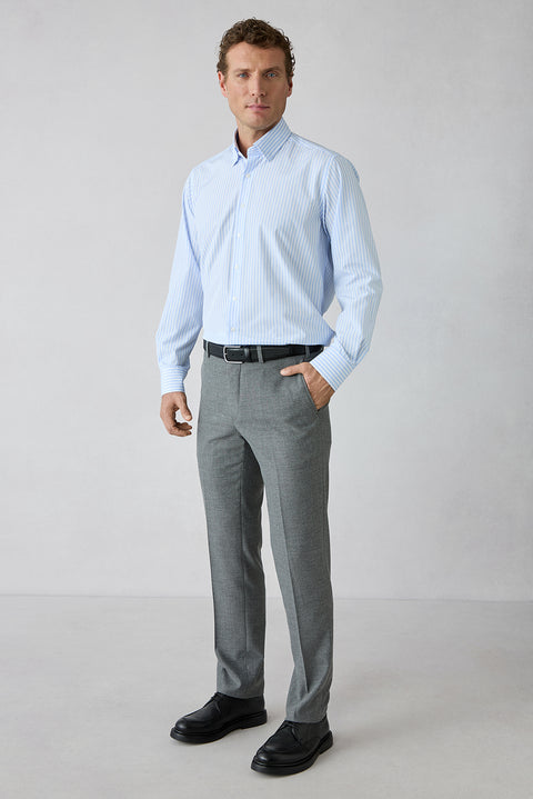 Orta Gri 7 Drop Slim Fit Dar Kesim Desenli Klasik Kumaş Pantolon
