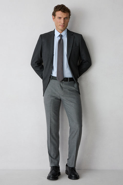 Orta Gri 7 Drop Slim Fit Balıksırtı Klasik Pantolon