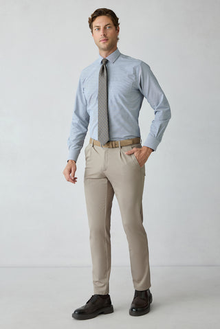  Orta Vizon Straight Regular Fit Lyocell Karışımlı Beli Lastikli Pileli Kanvas / Chino Pantolon