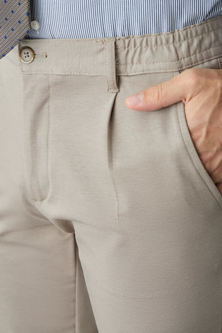  Orta Vizon Straight Regular Fit Lyocell Karışımlı Beli Lastikli Pileli Kanvas / Chino Pantolon