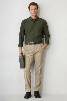 Orta Bej Regular Fit Standart Kesim Yandan Cep Pamuklu Kanvas / Chino Pantolon