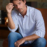 Dark Navy Long Sleeve Regular Fit Striped Shirt