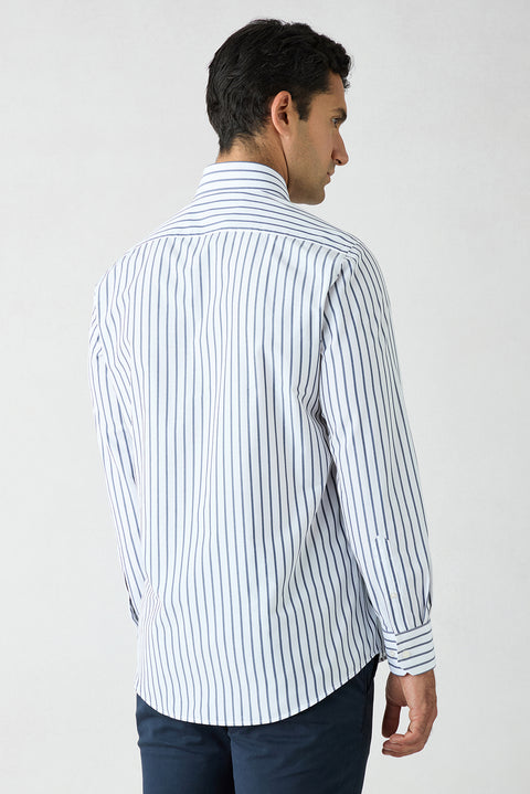 Dark Navy Long Sleeve Regular Fit Striped Shirt