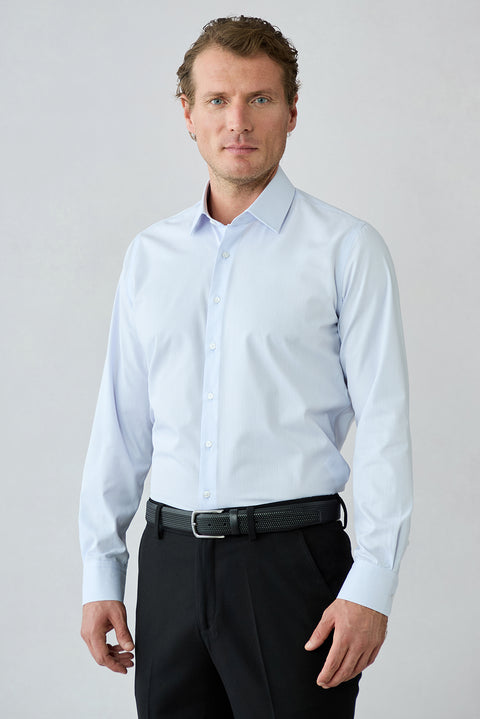 Light Blue Long Sleeve Slim Fit Cotton Dobby Shirt