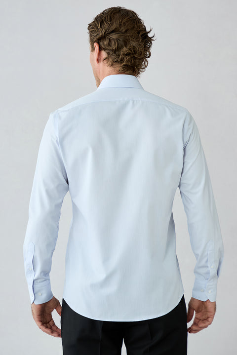 Light Blue Long Sleeve Slim Fit Cotton Dobby Shirt