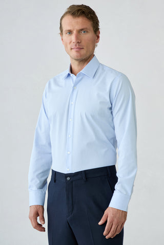  Açık Mavi Uzun Kol Slim Fit Pamuklu Armürlü Gömlek