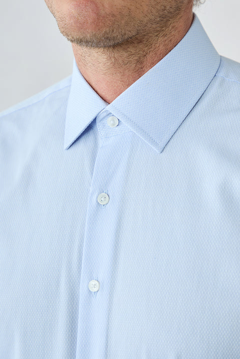 Light Blue Long Sleeve Slim Fit Cotton Dobby Shirt