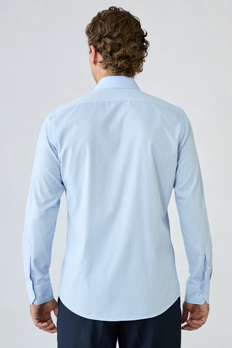 Light Blue Long Sleeve Slim Fit Cotton Dobby Shirt