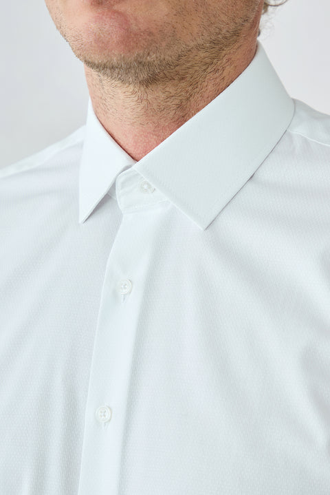 White Long Sleeve Slim Fit Ribbed Cotton Shirt