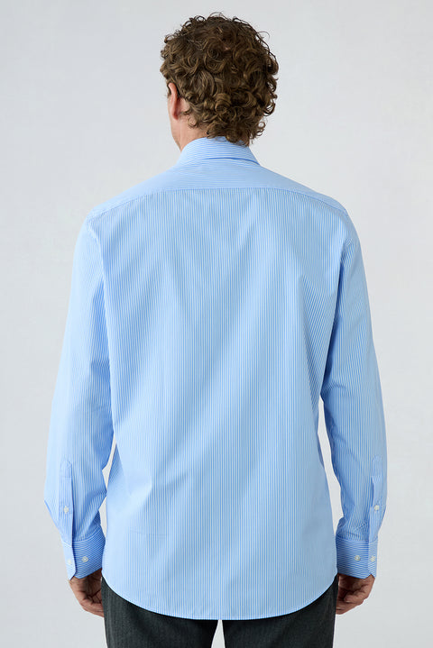 Blue Long Sleeve Regular Fit Cotton Striped Shirt