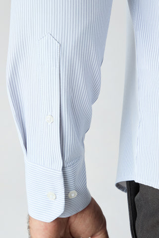  Orta Gri Uzun Kol Slim Fit Nakışlı Pamuklu Kolay Ütülenebilir Düğmeli Yaka Çizgili Gömlek