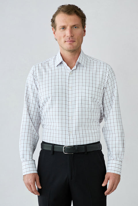 Medium Brown Long Sleeve Regular Fit Plaid Cotton Shirt