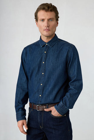  Koyu Lacivert Uzun Kol Regular Fit Denim Gömlek