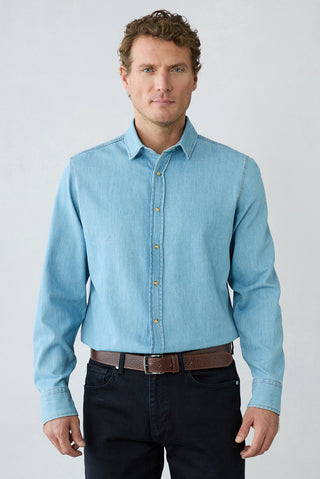  Açık Mavi Uzun Kol Regular Fit Denim Gömlek