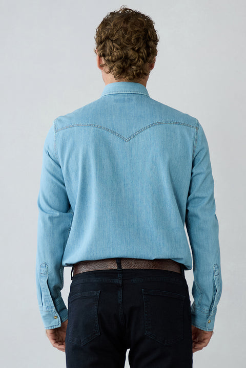 Light Blue Long Sleeve Regular Fit Denim Shirt