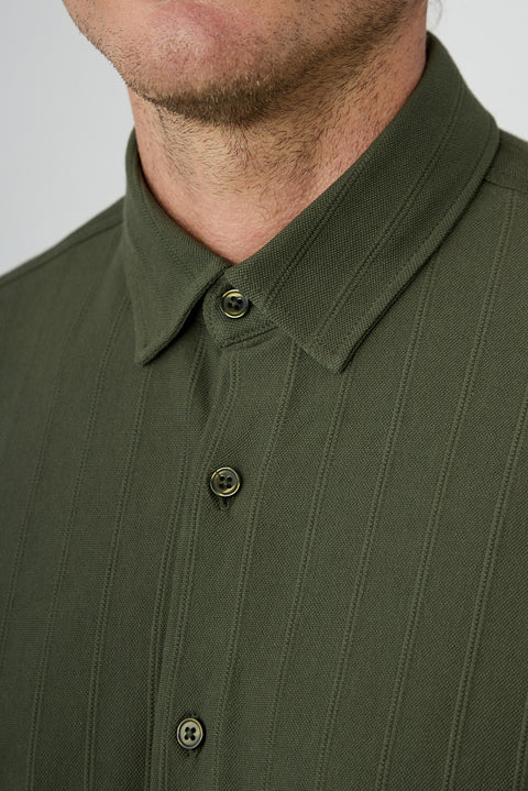 Dark Khaki Long Sleeve Regular Fit Striped Cotton Shirt