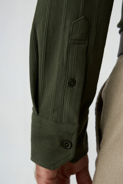 Dark Khaki Long Sleeve Regular Fit Striped Cotton Shirt