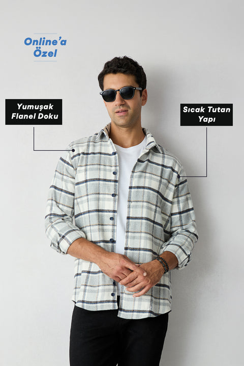 Mid Gray Regular Fit Flannel Plaid Long Shirt