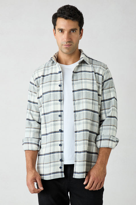 Mid Gray Regular Fit Flannel Plaid Long Shirt