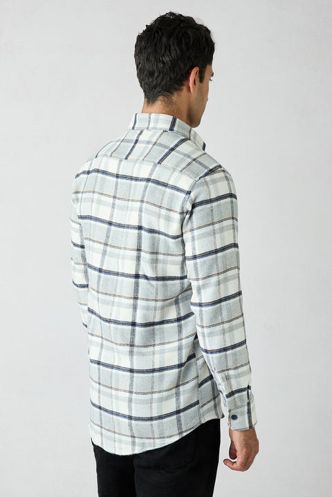 Mid Gray Regular Fit Flannel Plaid Long Shirt