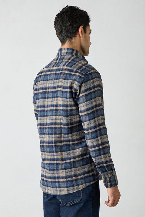 Medium Navy Regular Fit Flannel Plaid Long Shirt
