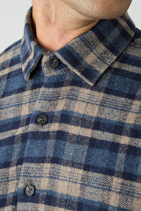 Medium Navy Regular Fit Flannel Plaid Long Shirt