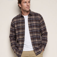 Dark Brown Regular Fit Flannel Plaid Long Shirt